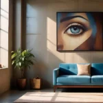 loftstyle-home-interior-design-modern-living-room-youll-find-blue-beige-loveseat-sofa-near-window-against-concrete-wall-adorned-with-art-poster 1